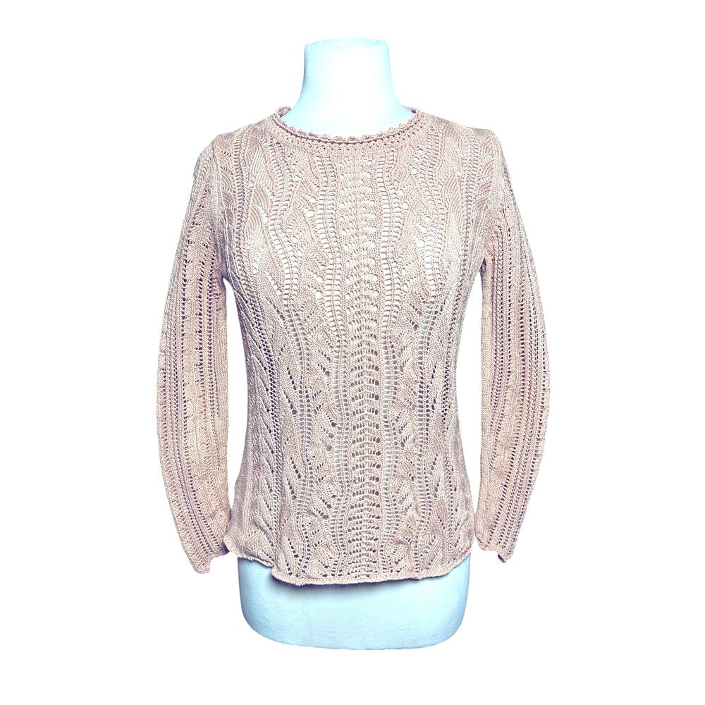ANTHROPOLOGIE SPARROW Women’s Blush Pink Crochet Open Knit Sweater